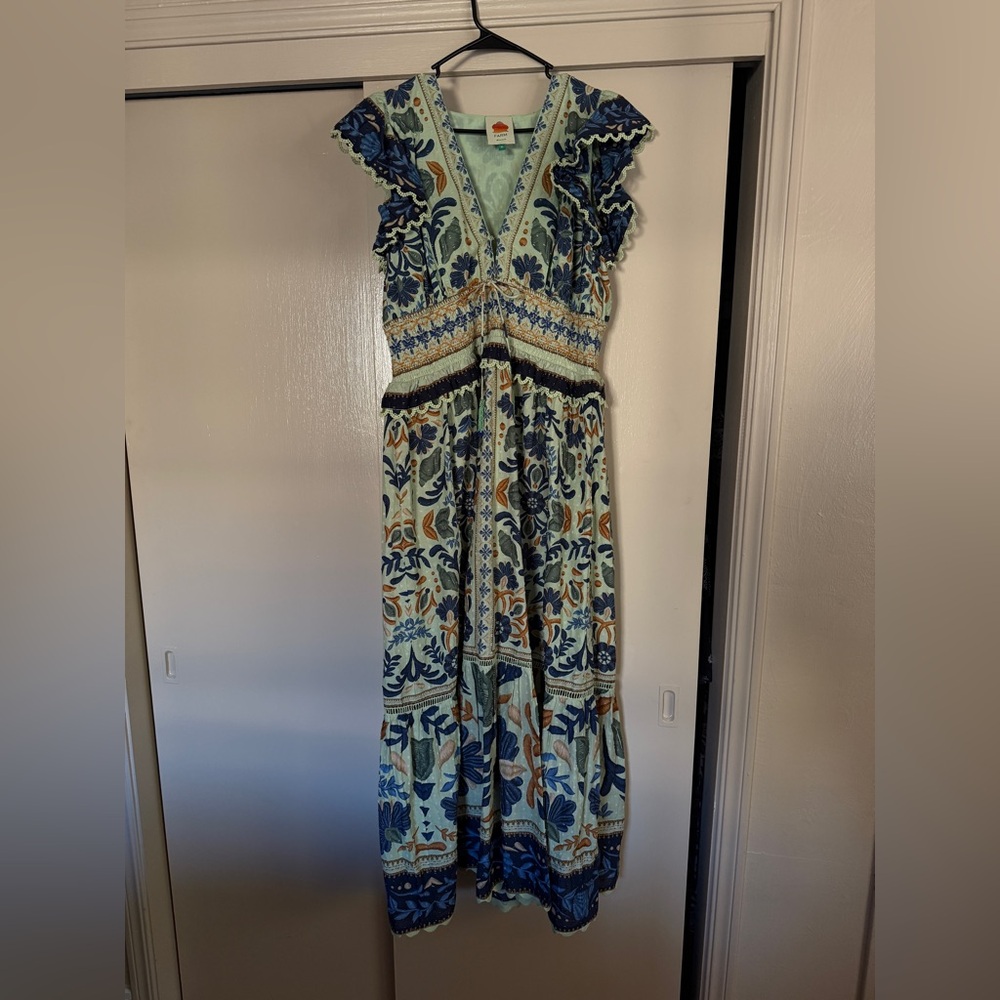 FARM Rio Blue and Green Midi Dress